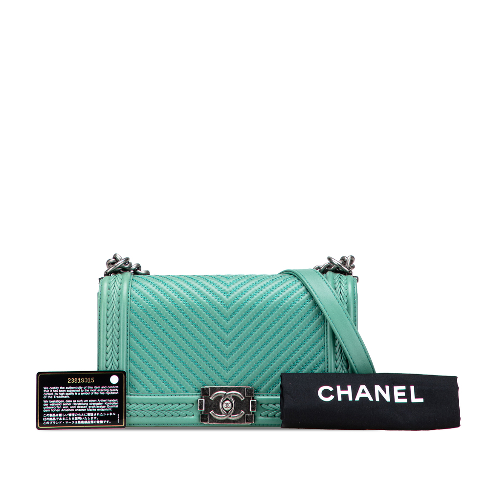 Pre-Loved Chanel New Medium Braided Chevron Lambskin Boy Flap - Picture 12 of 12